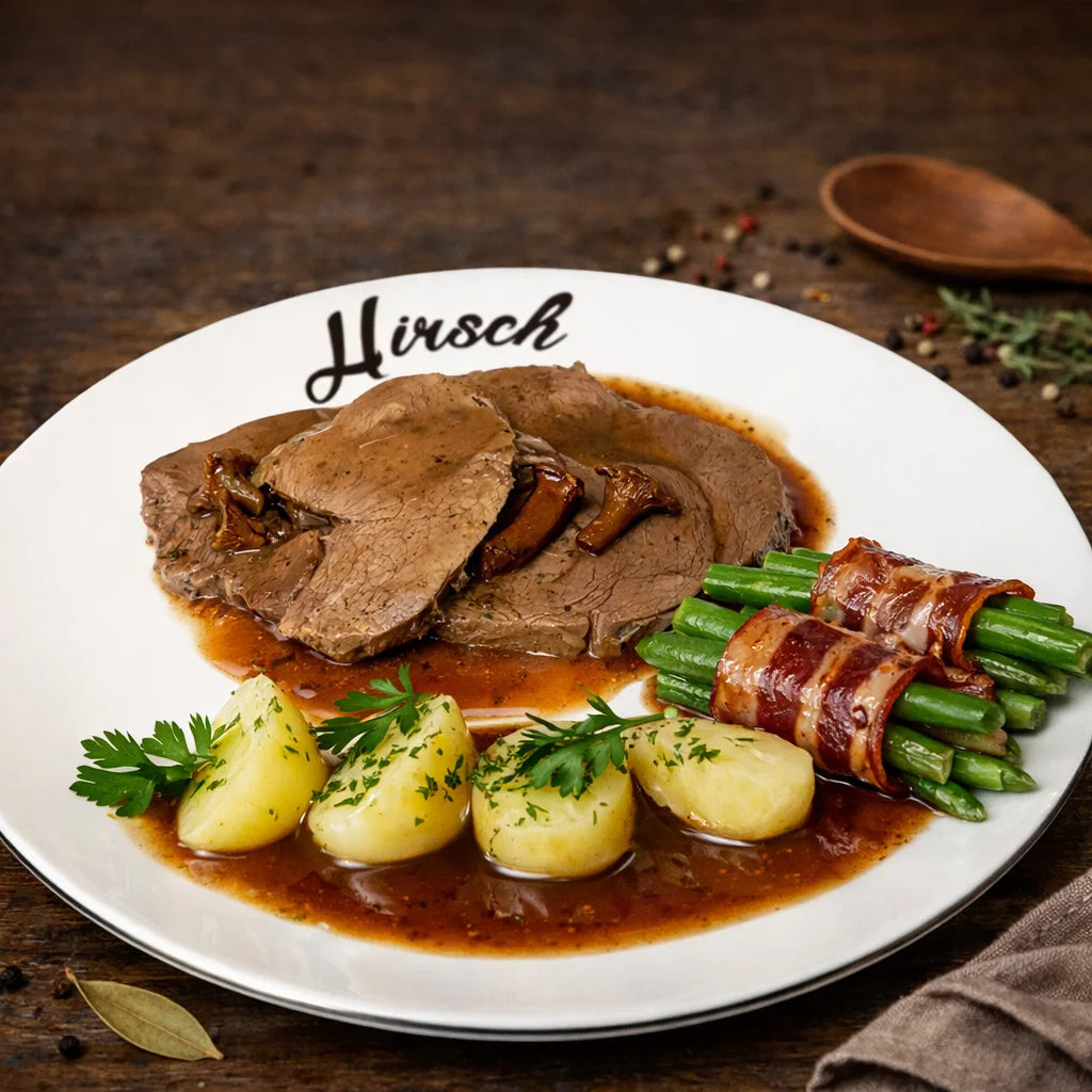 Hirschbraten mit Waldpilzen im Glas