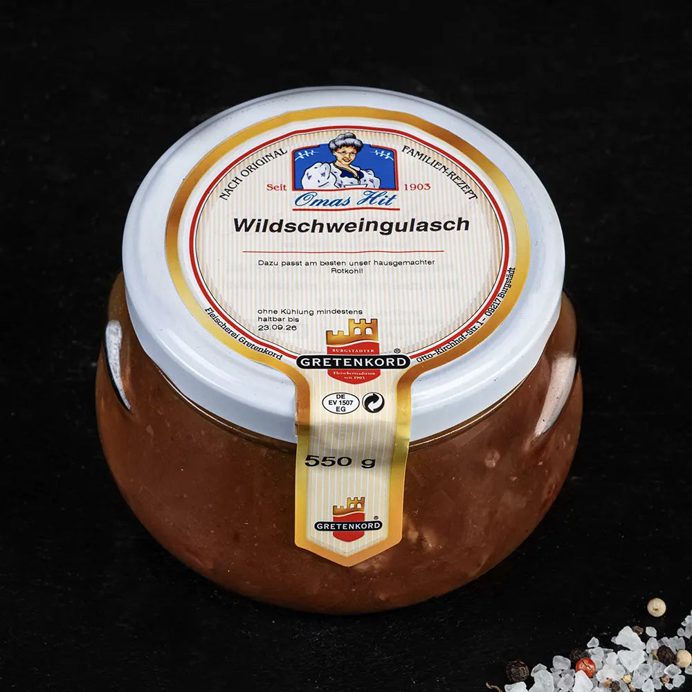 Wildschweingulasch mit Gemüse im Glas
